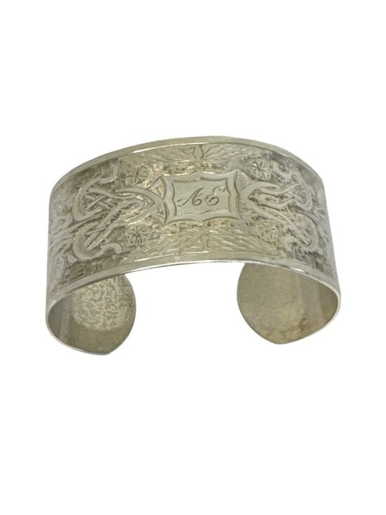 Pure Jewelry - Antique Engraved Silver Cuff Bracelet With Floral Design